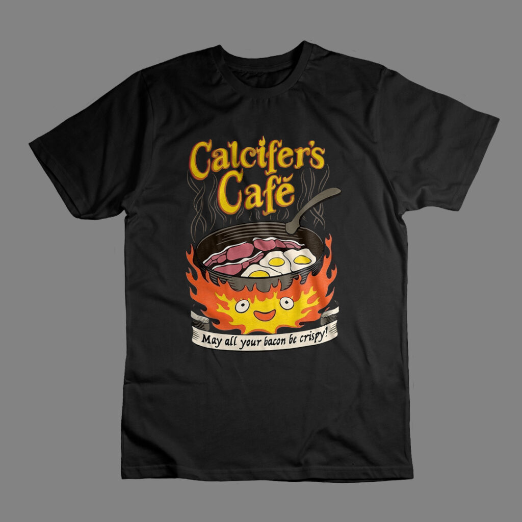 Calcifer café | Camiseta negra | Ghibli