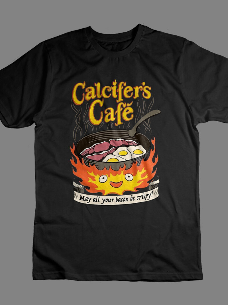 Calcifer café | Camiseta negra | Ghibli
