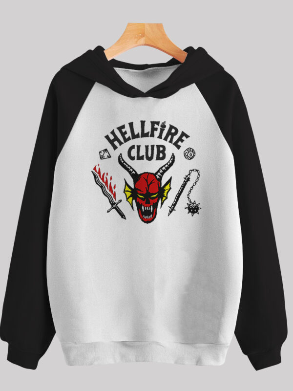 Hellfire Club | Hoddie blanco manga negra | Stranger Things