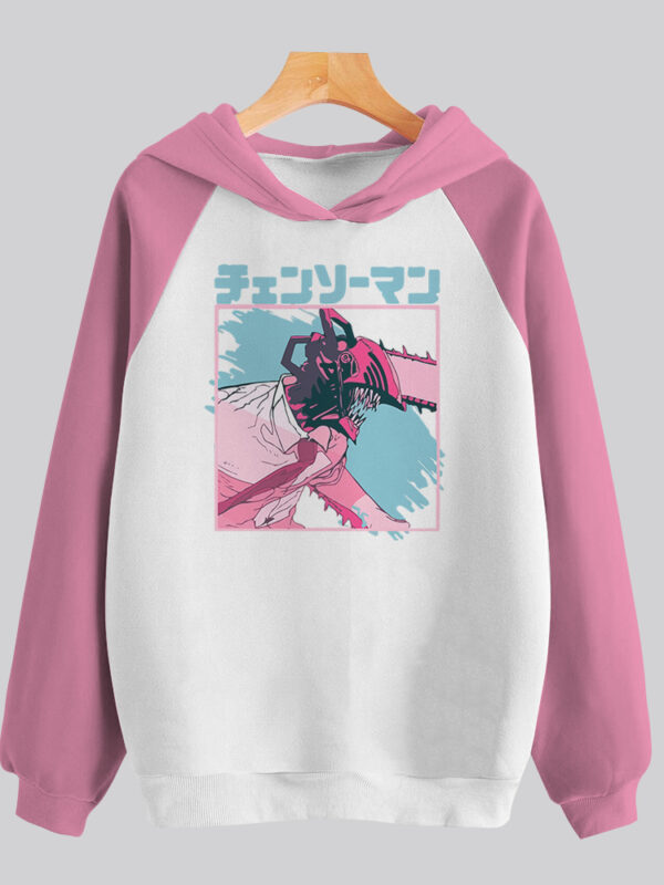 Denji | Hoddie blanco manga rosa | Chainsaw Man