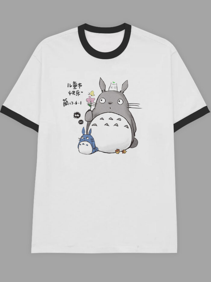 Totoro flor | Camiseta borde negro | Ghibli