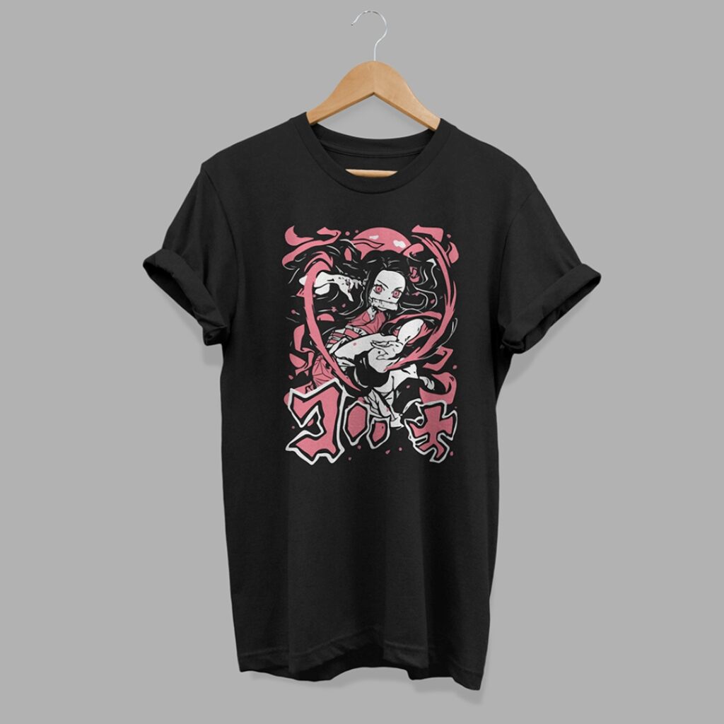 Nezuko Liston rosa | Camiseta negra | Kimetsu no Yaiba