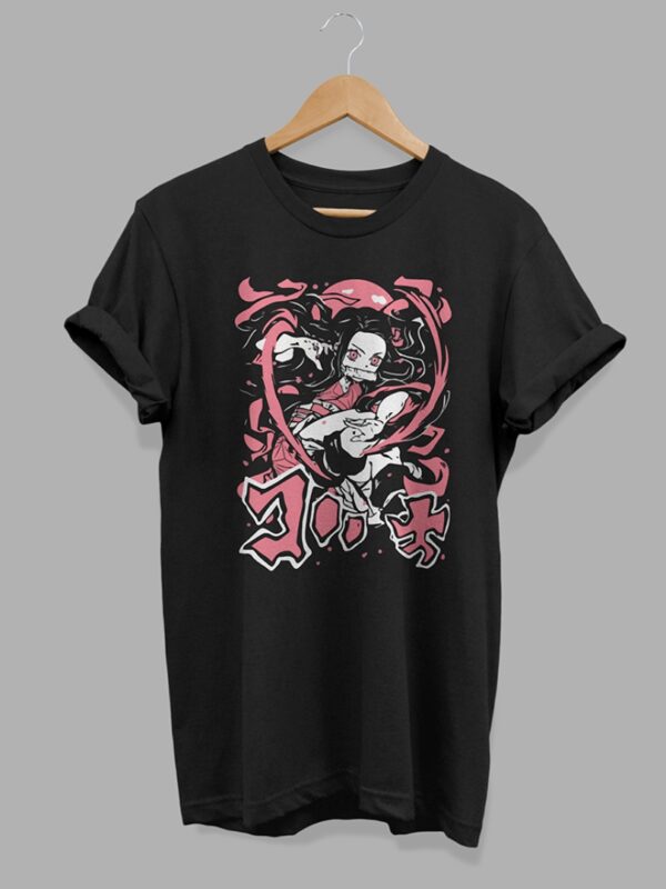 Nezuko Liston rosa | Camiseta negra | Kimetsu no Yaiba