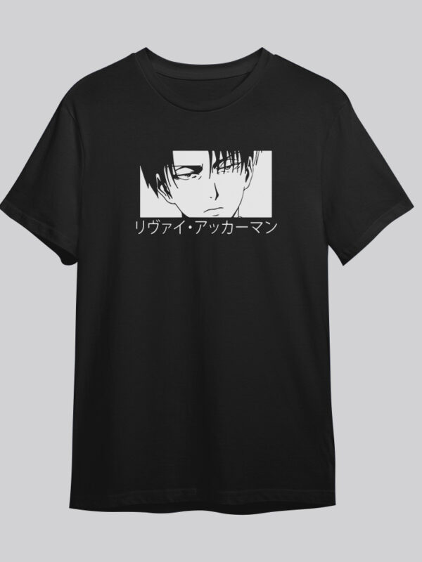 Levi face | Camiseta negra | Shingeki no Kyojin