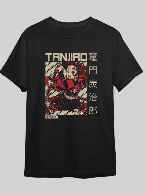 Tanjiro vintage | Camiseta negra | Kimetsu no Yaiba