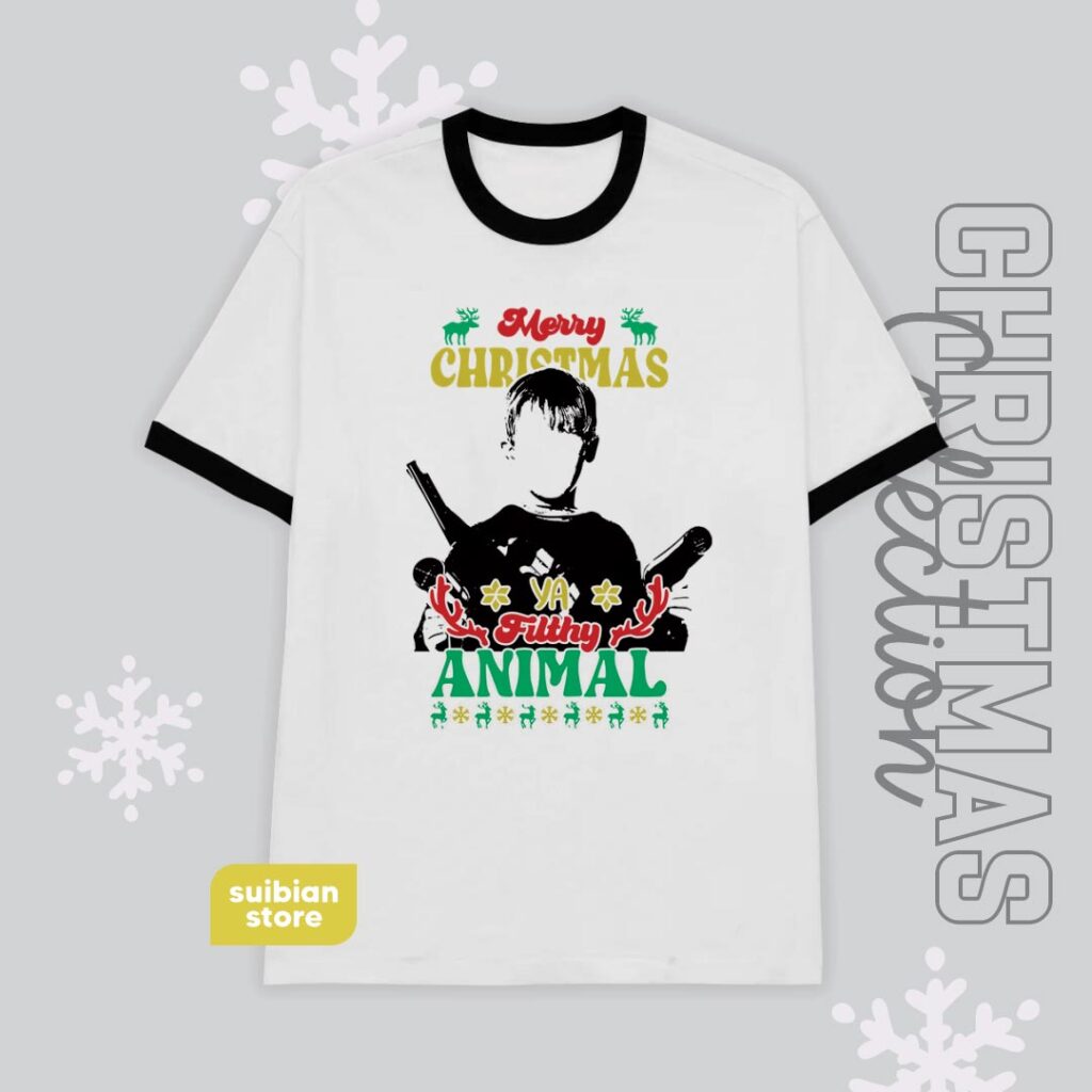 Merry Christmas animal | Camiseta bordes negros | Navidad