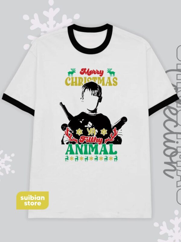 Merry Christmas animal | Camiseta bordes negros | Navidad