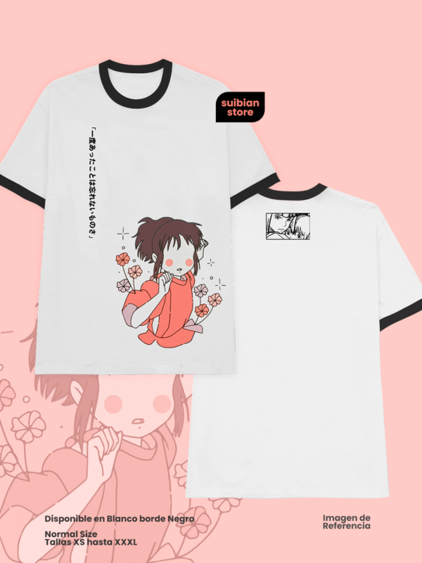 Chihiro flores | Camiseta borde negro | Ghibli