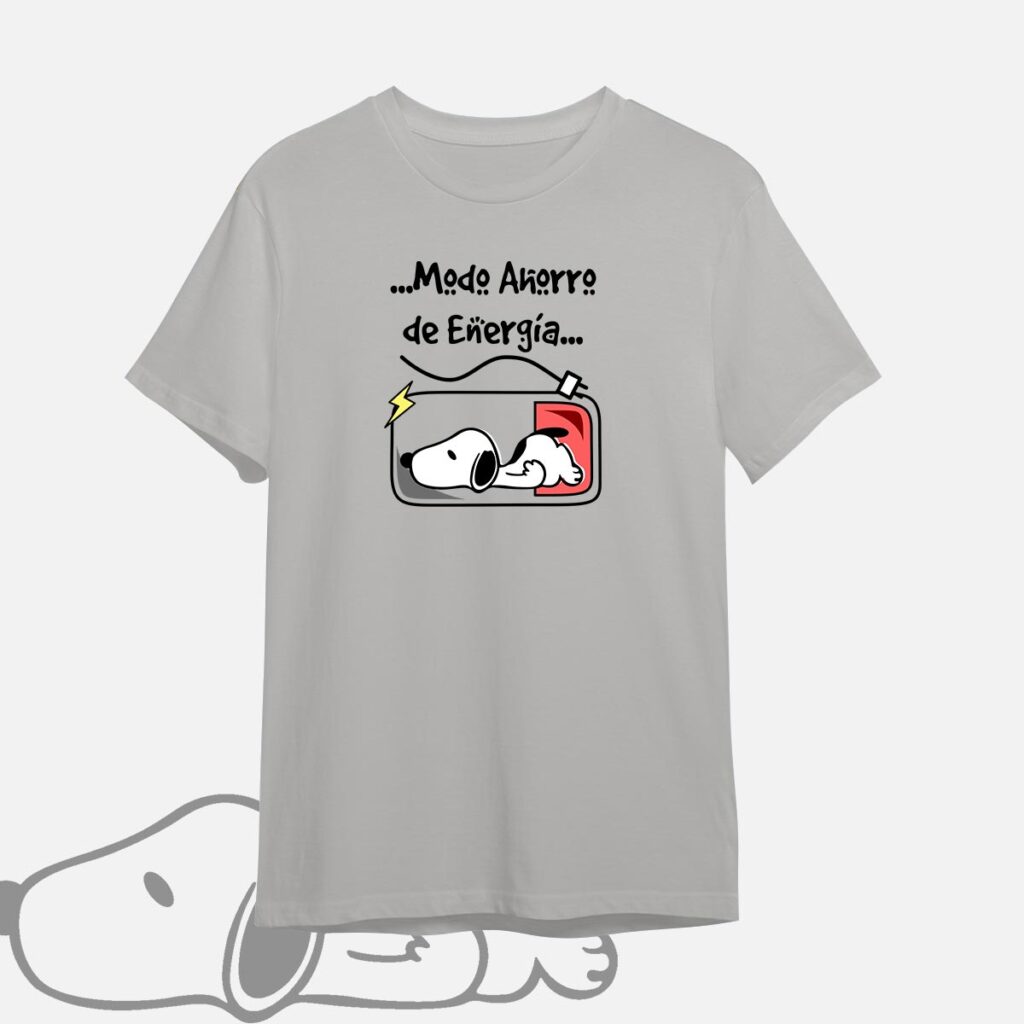 Ahorro de energía | Camiseta gris | Snoopy & Mafalda
