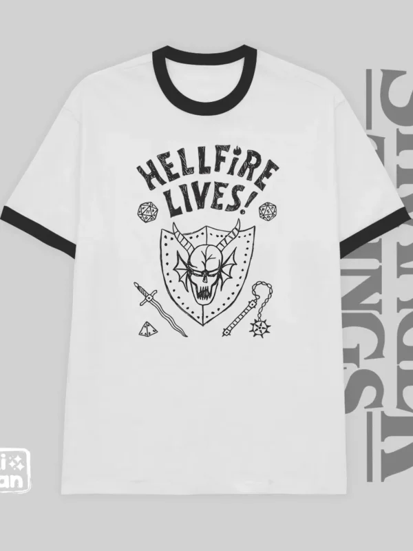 Hellfire Lives! | Camiseta borde negro | Stranger Things