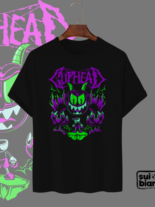Cuphead purple | Camiseta negra | Videojuegos