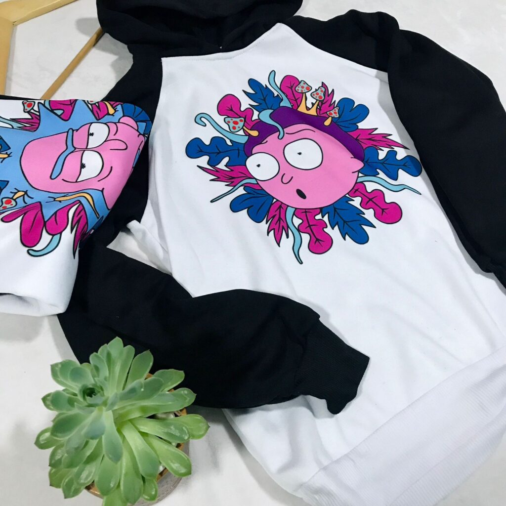 Psychodelic | Hoddie blanco mangas negras | Rick and Morty