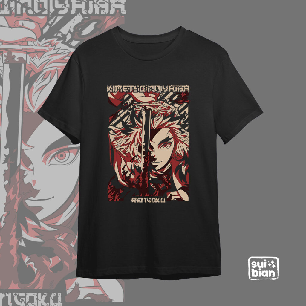 Rengoku | Camiseta negra | Kimetsu no Yaiba
