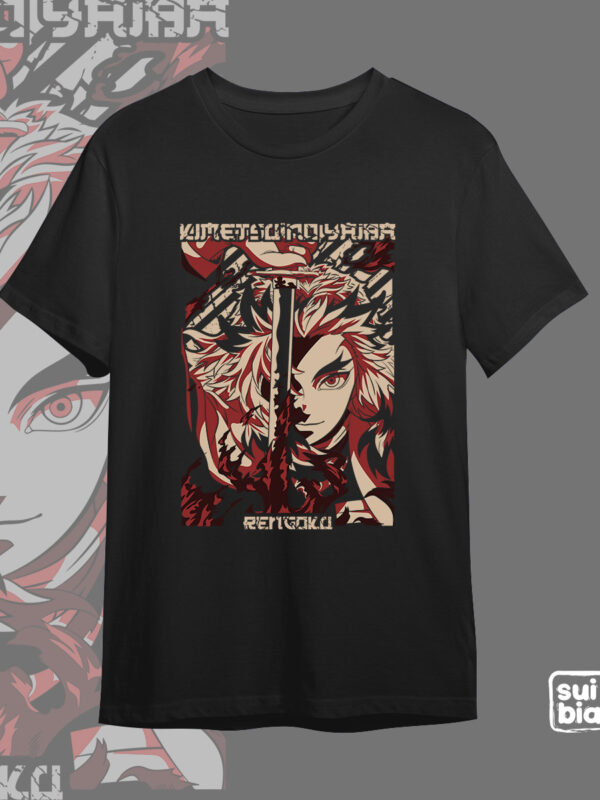 Rengoku | Camiseta negra | Kimetsu no Yaiba