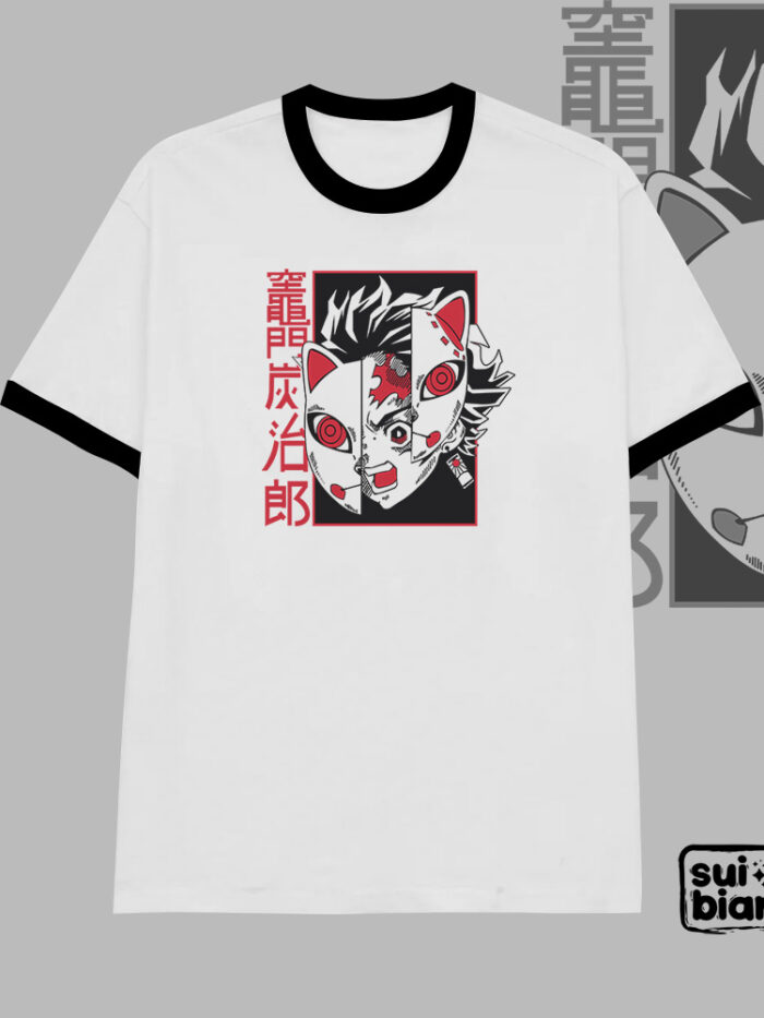 Tanjiro mask | Camiseta borde negro | Kimetsu no Yaiba