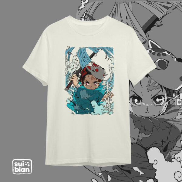 Tanjiro water breath | Camiseta blanca (Durazno) | Kimetsu no Yaiba