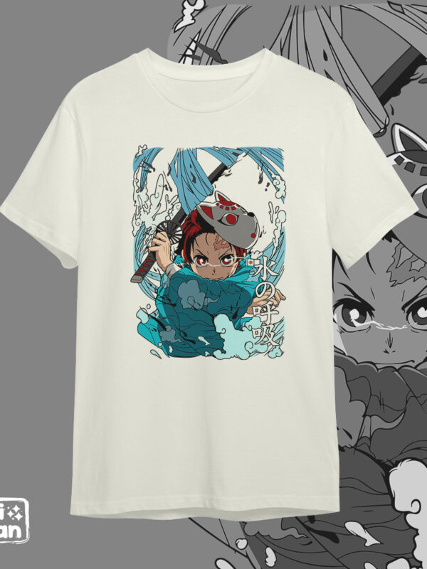 Tanjiro water breath | Camiseta blanca (Durazno) | Kimetsu no Yaiba